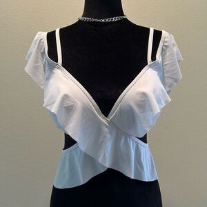 NWT XL Top Swimming Suit Ruffle Nylon Bath Swimsuit Top
